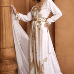 Side of Laila White Moroccan Caftan With Hand Embroidery