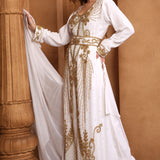 Side of Laila White Moroccan Caftan With Hand Embroidery