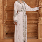 Leena White Moroccan Caftan With Hand Embroidery