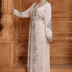 Side of Leena White Moroccan Caftan With Hand Embroidery