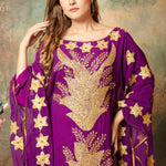 Closeup of Lina Purple Stylish Abaya Dress With Hand Embroidery