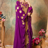 Side of Lina Purple Stylish Abaya Dress With Hand Embroidery