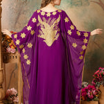 Back of Lina Purple Stylish Abaya Dress With Hand Embroidery