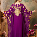 Back of Lina Purple Stylish Abaya Dress With Hand Embroidery