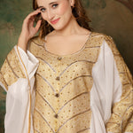 Closeup of Maha White Stylish Abaya Dress With Hand Embroidery