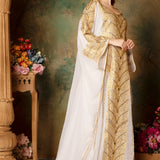 Side of Maha White Stylish Abaya Dress With Hand Embroidery