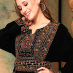 Closeup of Mariam Black Velvet Embroidered Gown