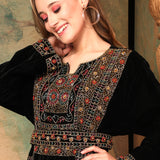 Closeup of Mariam Black Velvet Embroidered Gown