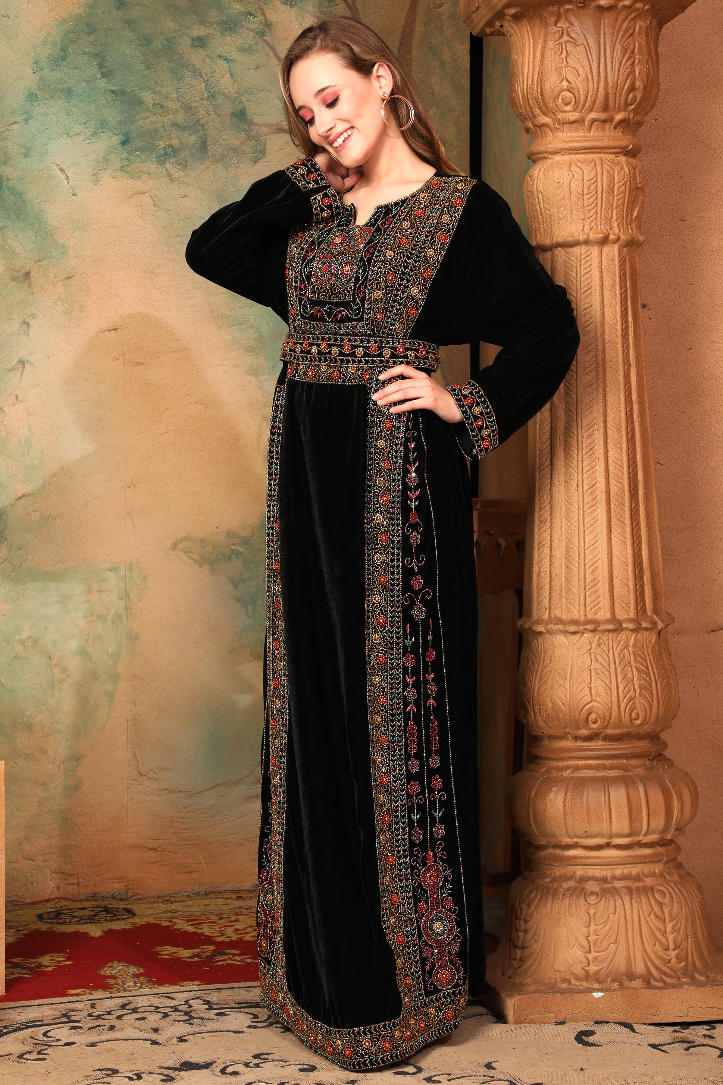 Side of Mariam Black Velvet Embroidered Gown
