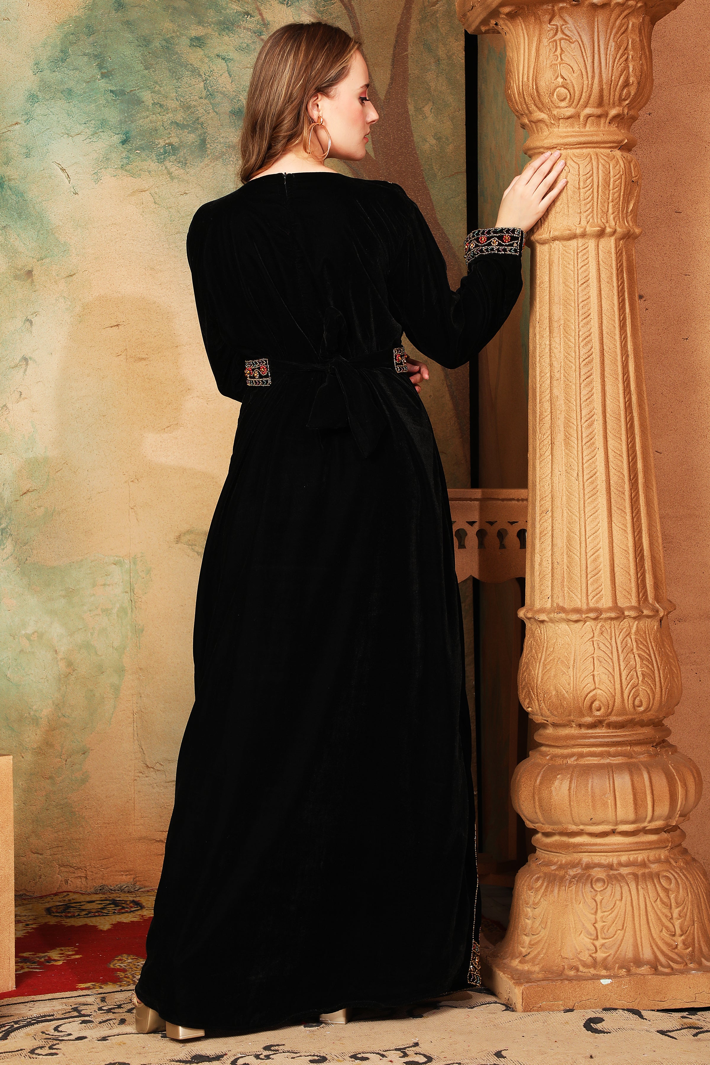 Back of Mariam Black Velvet Embroidered Gown