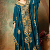 Mehar Blue Stylish Abaya Kaftan Dress With Hand Embroidery
