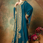 Side of Mehar Blue Stylish Abaya Kaftan Dress With Hand Embroidery