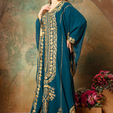 Side of Mehar Blue Stylish Abaya Kaftan Dress With Hand Embroidery