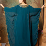 Back of Mehar Blue Stylish Abaya Kaftan Dress With Hand Embroidery