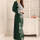 Mina Green Moroccan Caftan with Silver Embroidery Work
