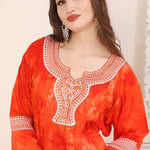 Closeup of Najma Red Rayon Cotton Kaftan with Lace Work