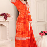 Side of Najma Red Rayon Cotton Kaftan with Lace Work 