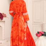 Back of Najma Red Rayon Cotton Kaftan with Lace Work