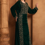 Side of Noor Green Velvet Embroidered Gown