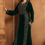Side of Noor Green Velvet Embroidered Gown