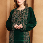 Closeup of Noor Green Velvet Embroidered Gown