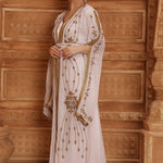 Side of Rowa White Moroccan Caftan With Hand Embroidery