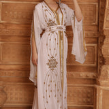 Rowa White Moroccan Caftan With Hand Embroidery