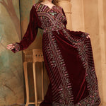 Safa Brown Velvet Embroidered Gown