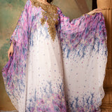 Side of Safiya Pink And White Printed Kaftan Dress With Hand Embroidery