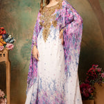 Safiya Pink And White Printed Kaftan Dress With Hand Embroidery