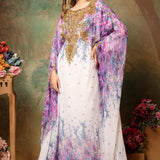 Safiya Pink And White Printed Kaftan Dress With Hand Embroidery