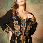 Closeup of Saliha Black Moroccan Caftan With Hand Embroidery
