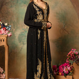 Side of Saliha Black Moroccan Caftan With Hand Embroidery