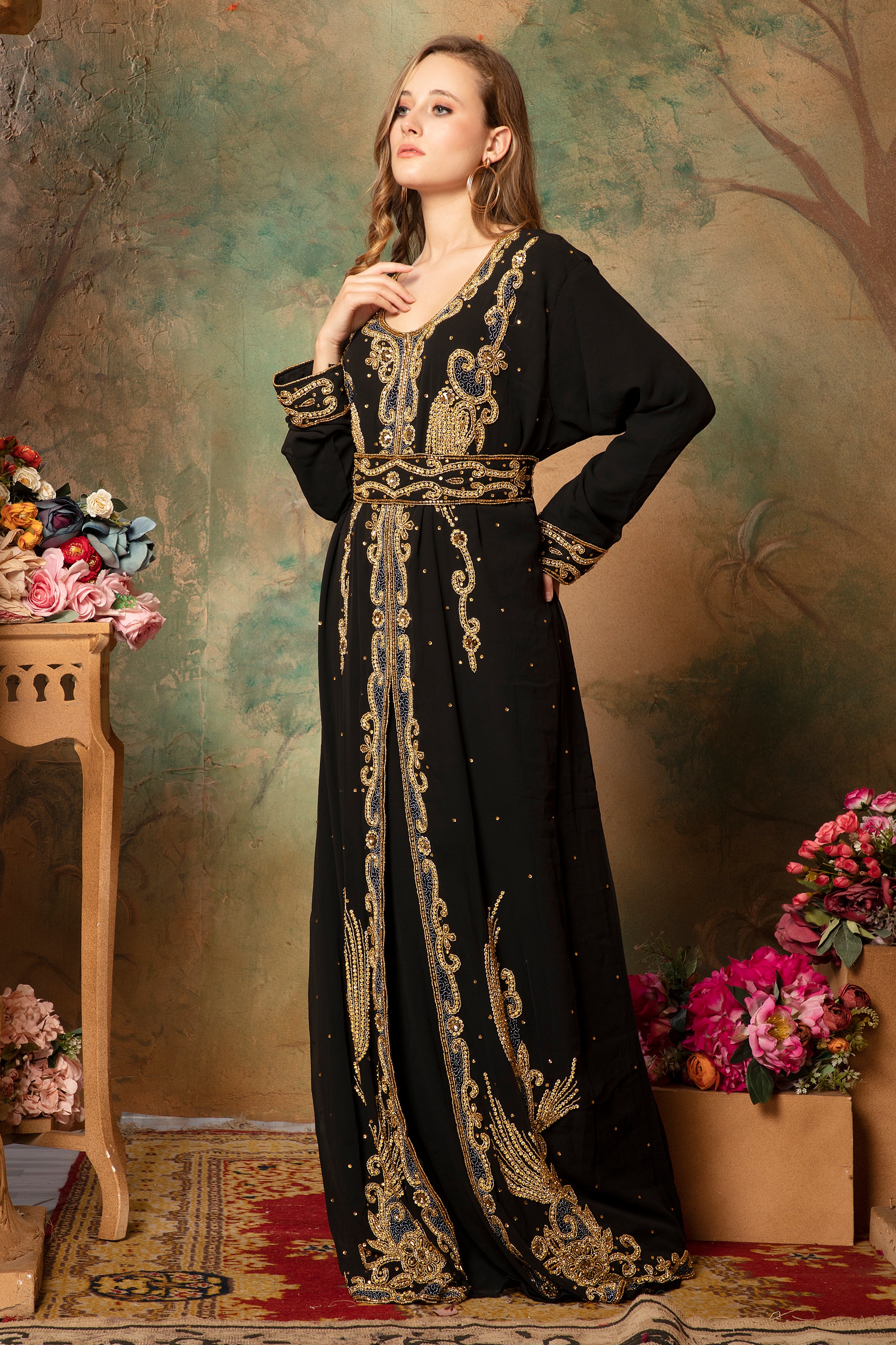 Saliha Black Moroccan Caftan With Hand Embroidery