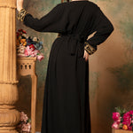 Back of Saliha Black Moroccan Caftan With Hand Embroidery