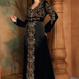 Front of Samaira Black Velvet Embroidered Gown