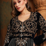 Closeup of Samaira Black Velvet Embroidered Gown