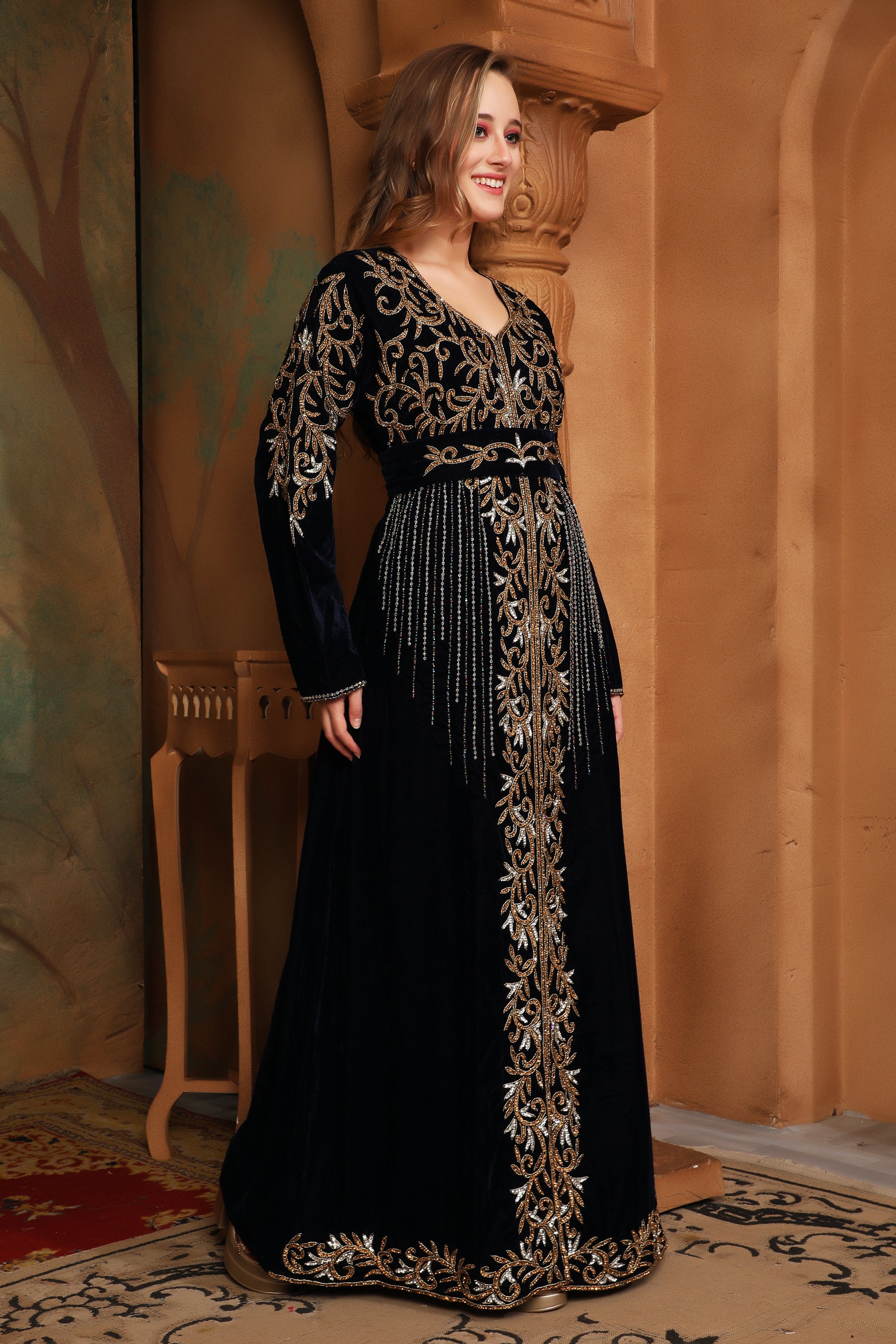 Side of Samaira Black Velvet Embroidered Gown