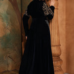 Back of Samaira Black Velvet Embroidered Gown