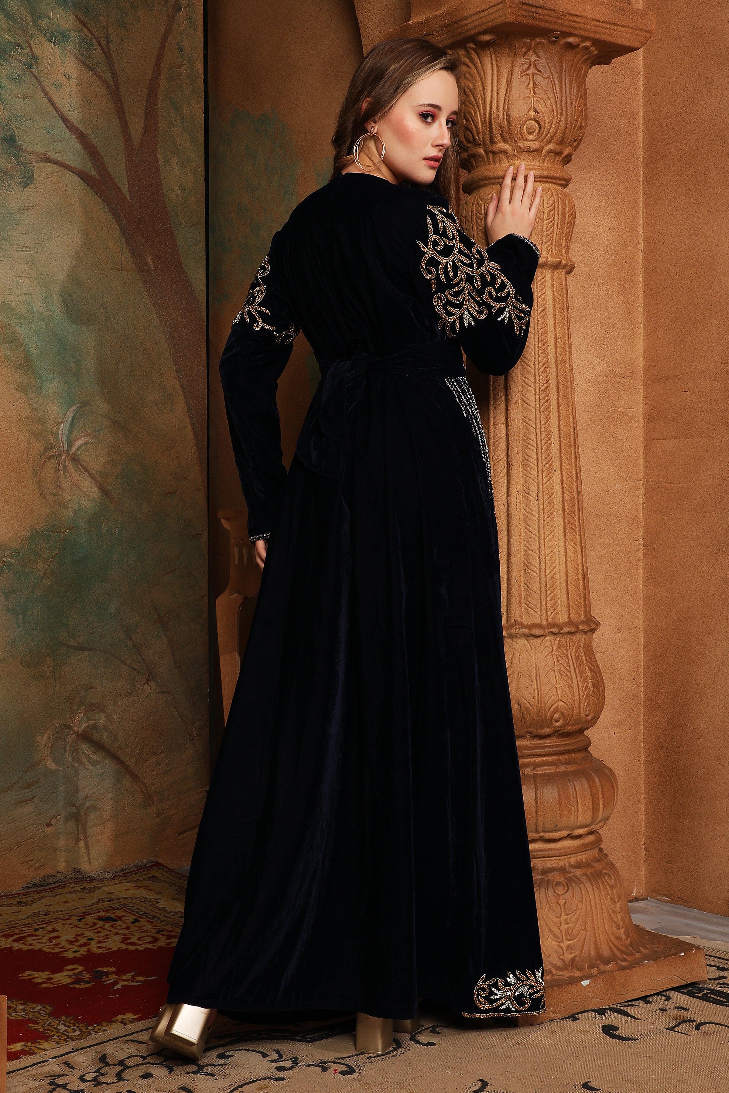 Back of Samaira Black Velvet Embroidered Gown