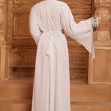 Back of Samar White Moroccan Caftan with Hand Embroidery