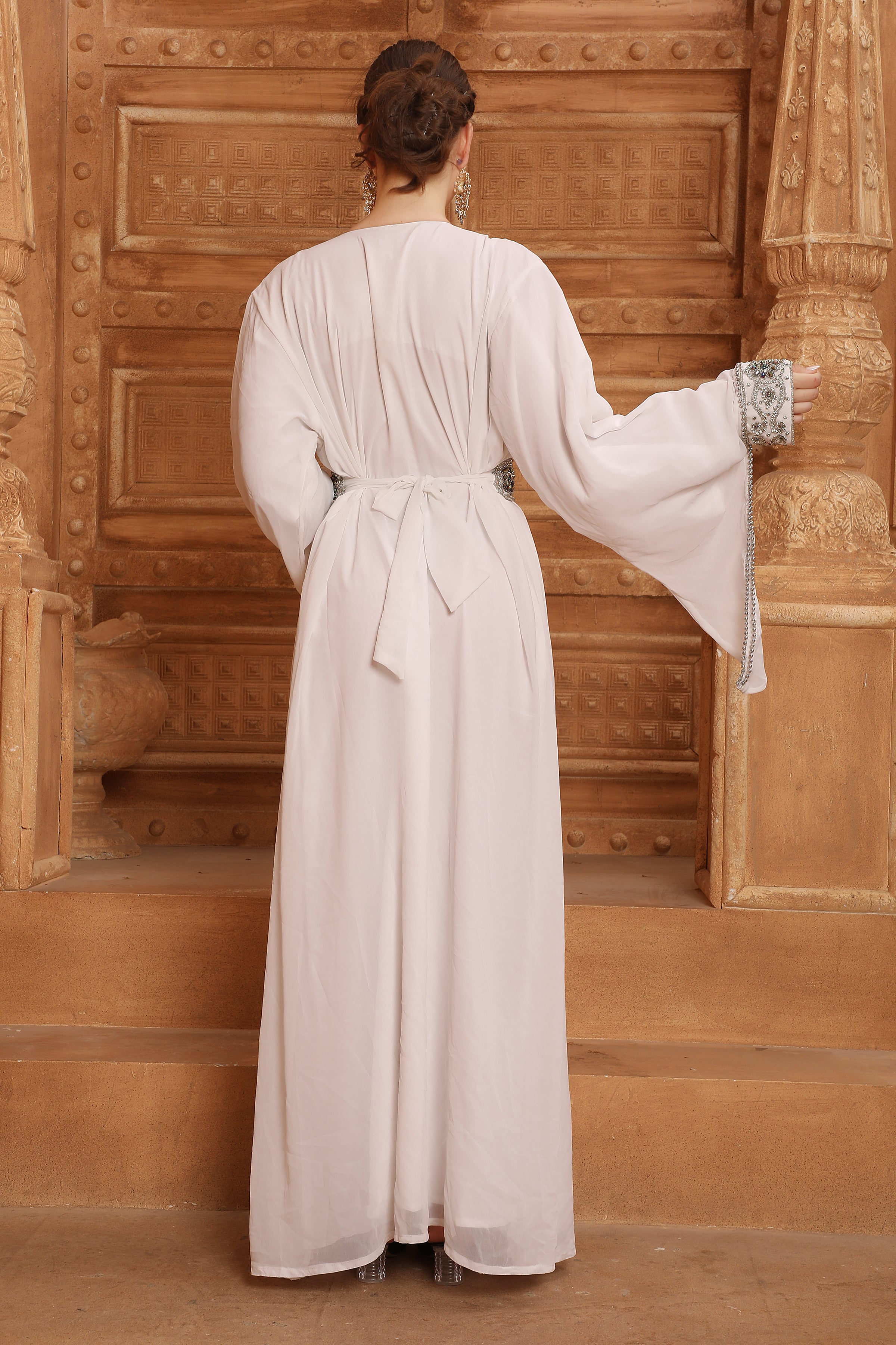 Back of Samar White Moroccan Caftan with Hand Embroidery