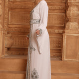 Side of Samar White Moroccan Caftan with Hand Embroidery