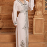 Samar White Moroccan Caftan with Hand Embroidery