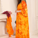 Side of Samiha Orange Rayon Cotton Kaftan with Lace Work