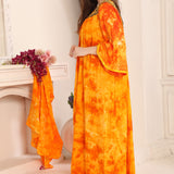 Side of Samiha Orange Rayon Cotton Kaftan with Lace Work