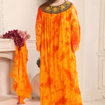 Back of Samiha Orange Rayon Cotton Kaftan with Lace Work