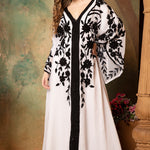 Front of Sana White And Black Farasha Stylish Aari Dress With Hand Embroidery