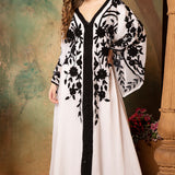 Front of Sana White And Black Farasha Stylish Aari Dress With Hand Embroidery