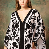 Closeup of Sana White And Black Farasha Stylish Aari Dress With Hand Embroidery